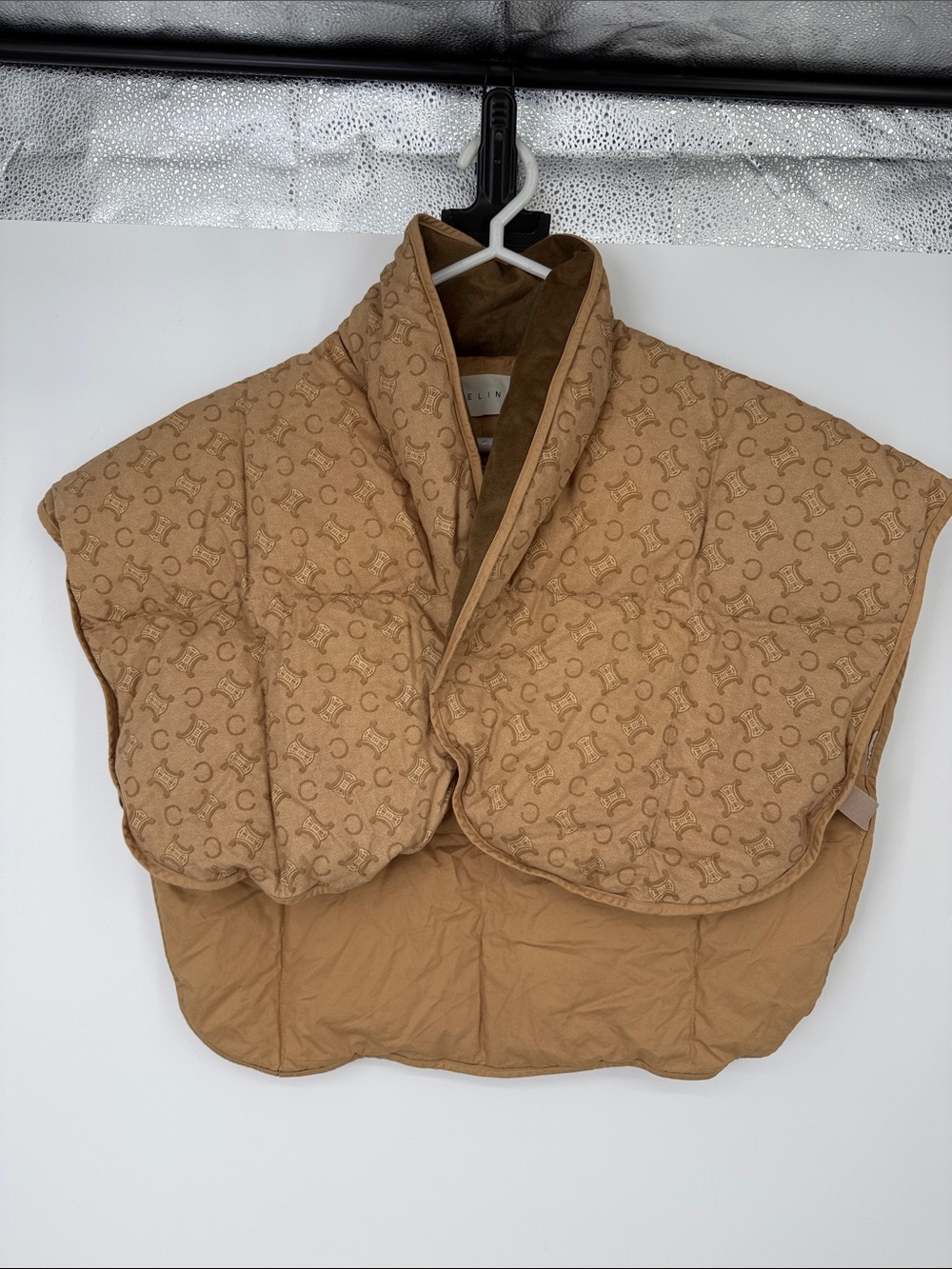 Vintage Celine Quilted Camel Brown Short Puffer Cape Jacket M-L